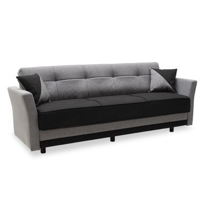 Kαναπές κρεβάτι Diego pakoworld 3θέσιος ύφασμα μαύρο-γκρι 220x85x89εκ