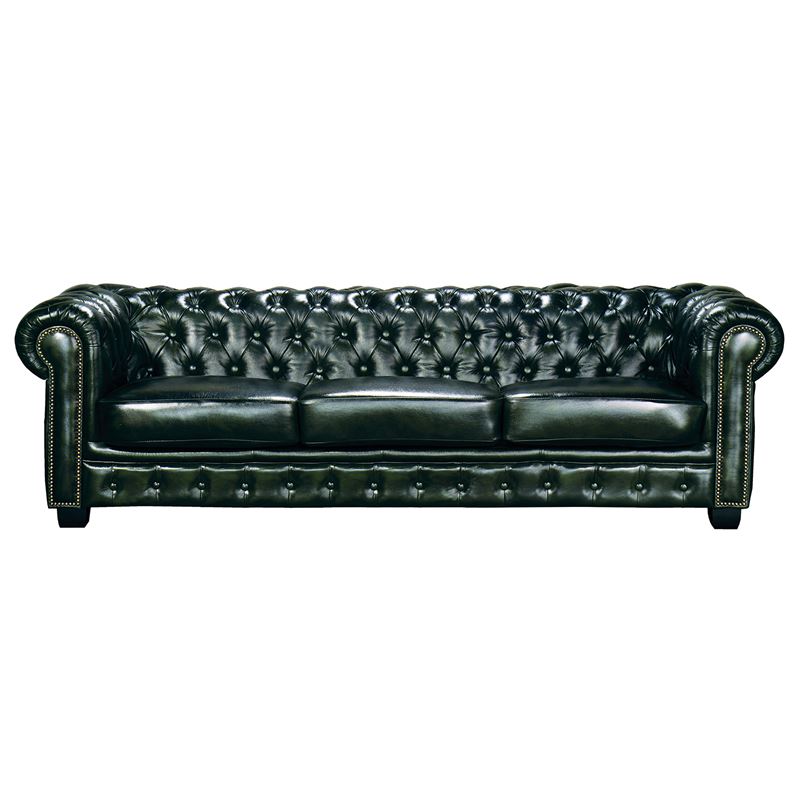 CHESTERFIELD Birmingham Καναπές 4Θέσιος Σαλονιού Καθιστικού, Δέρμα AntiqueGreen