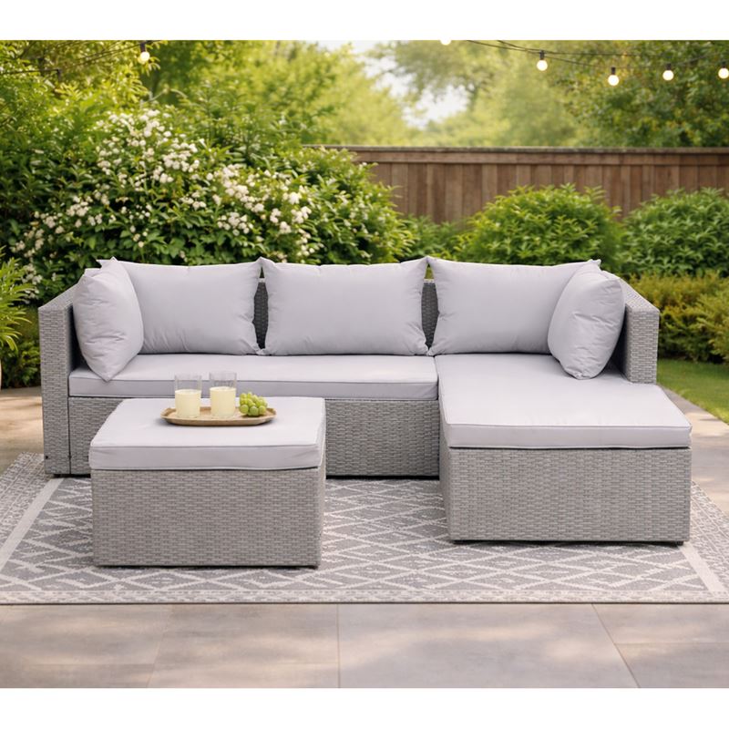 CORNER Set Wicker, Γωνία με Σκαμπό, Απόχρωση Ανοιχτό Γκρι