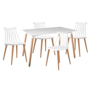 LAVIDA-ART Τραπεζαρία: Τραπέζι 120x80 Οξιά/MDF + 4 Καρέκλες Μέταλλο Βαφή Φυσικό PP Άσπρο