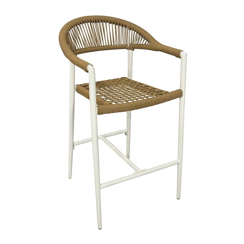 MADISON Σκαμπό Bar, ALU Άσπρο, Rope Wicker Φυσικό