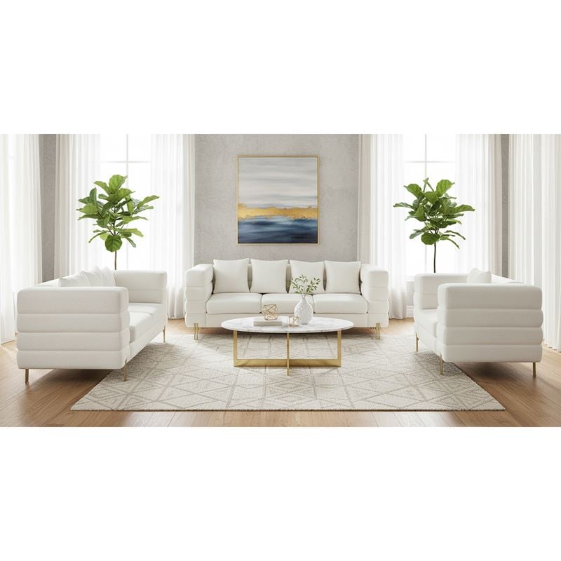MORRIS Set Σαλόνι - Καθιστικό 3θέσιος + 2θέσιος + Πολυθρόνα Ύφασμα Teddy Άσπρο