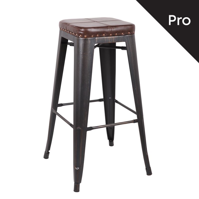 RELIX Σκαμπό Bar-Pro, Στοιβαζόμενο, Μέταλλο Βαφή Antique Black, Pu Σκούρο Καφέ