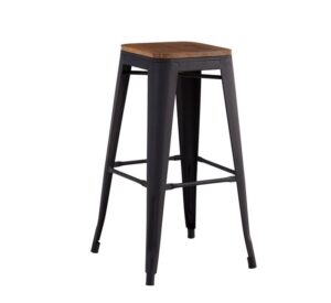 RELIX Wood Σκαμπό Bar, Μέταλλο Βαφή Μαύρο Extra Matte Κάθισμα Dark Oak, Στοιβαζόμενο