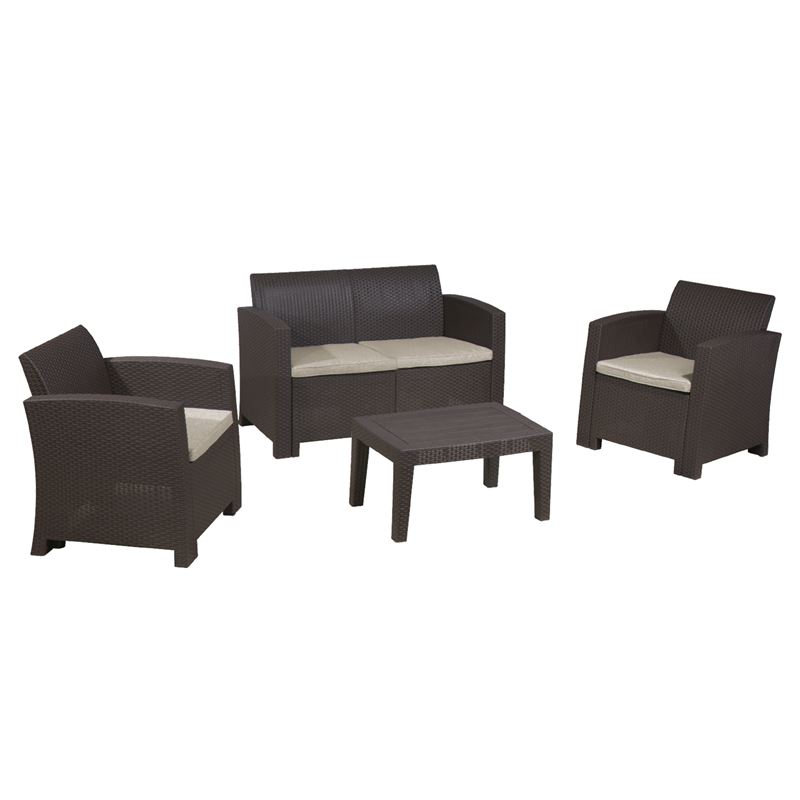 SAVANNA Set Σαλόνι Κήπου Βεράντας K/D, PP-UV Καφέ Μαξιλάρια Grey-White