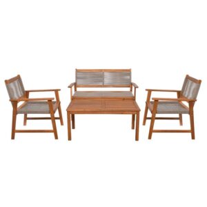 SPRING Set Σαλόνι Κήπου Ακακία Φυσικό, Wicker Μπεζ: Τραπέζι + Καναπέ 2Θέσιο + 2 Πολυθρόνες
