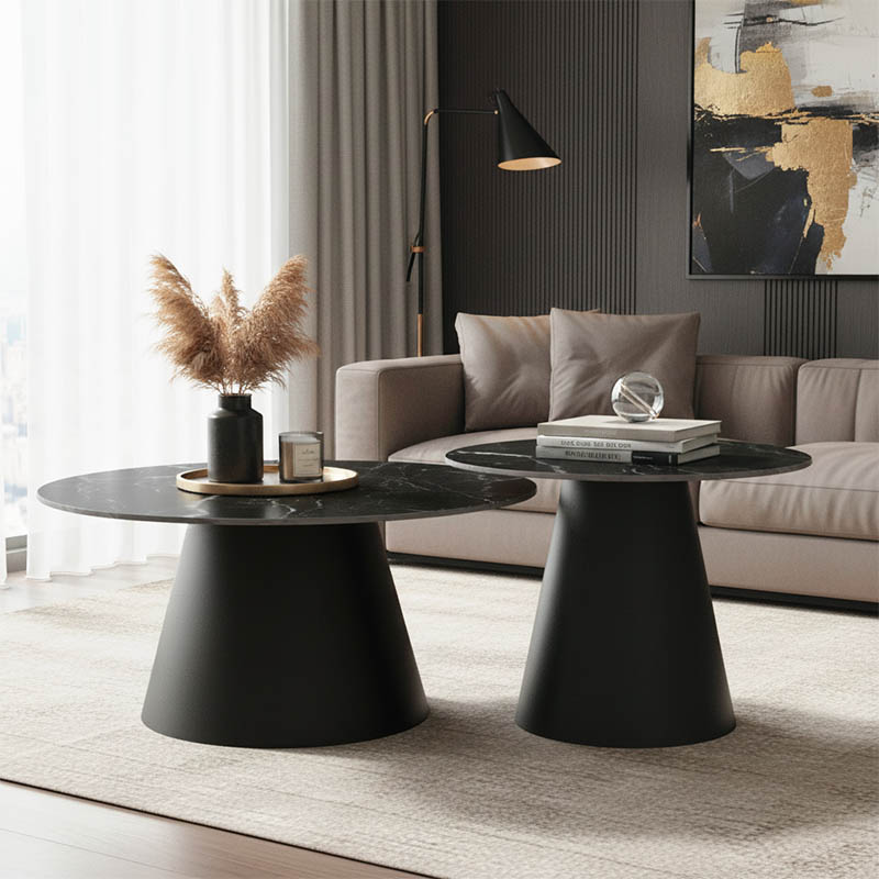 Βοηθητικά τραπέζια Fabrin Inart μαύρο μαρμάρου sintered stone-μαύρο μέταλλο