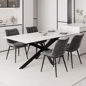 Τραπέζι Bethan pakoworld sintered stone λευκό-μαύρα μεταλλικά πόδια 180x90x75εκ