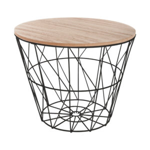 Βοηθητικό τραπέζι σαλονιού Jacot pakoworld oak-μαύρο Φ38x30,5εκ – 2