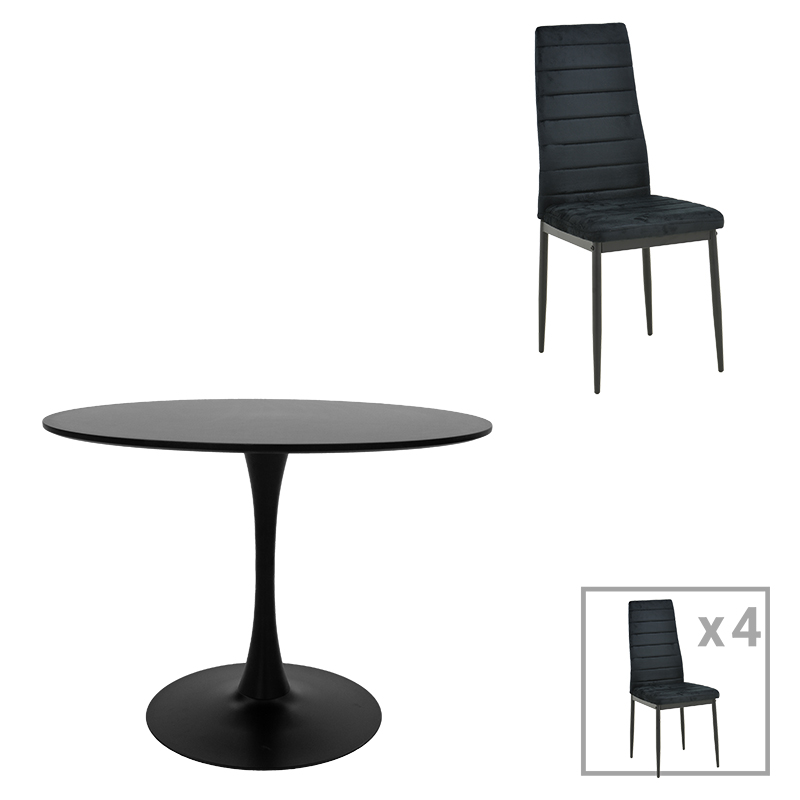 Τραπεζαρία Balou-Parker pakoworld σετ 5τεμ μαύρο Φ120x73εκ