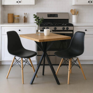 Τραπεζαρία με Καρέκλες Julita μαύρο και Τραπέζι Prestone oak 70x70x75εκ Σετ 3τεμ