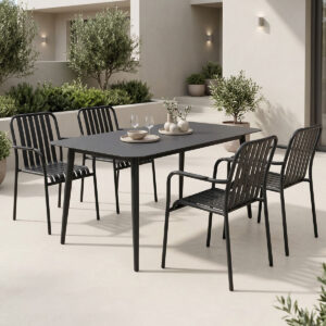 Τραπεζαρία Heven Vista pakoworld σετ 5τεμ μαύρο αλουμίνιο 120x70x72εκ