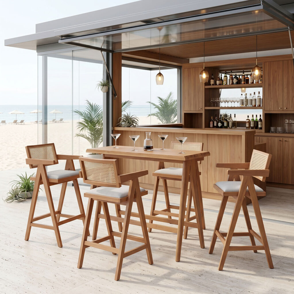 Τραπεζαρία μπαρ Winslow I pakoworld σετ 5τεμ ξύλο rubberwood ανοιχτό καρυδί 120x45x100εκ