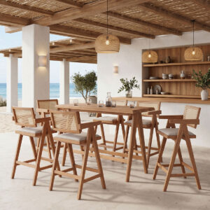 Τραπεζαρία μπαρ Winslow I pakoworld σετ 7τεμ ξύλο rubberwood ανοιχτό καρυδί 120x45x100εκ