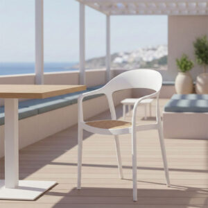 Πολυθρόνα Ember στοιβαζόμενη pakoworld με UV protection PP μπεζ- λευκό 52.5x56.5x81εκ. – 2