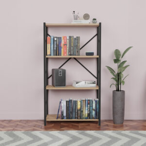 Βιβλιοθήκη Jackrey pakoworld oak μελαμίνης-μαύρο μέταλλο 63x30x114εκ