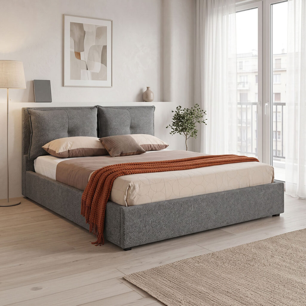Κρεβάτι διπλό Dorma pakoworld με αποθηκευτικό χώρο ανθρακί ύφασμα 160x200εκ