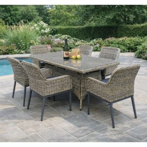 HAVANA Set Τραπεζαρία Κήπου ALU,Wicker Grey Brown-Ανθρακί: Τραπέζι 160x90 + 6 Πολυθρόνες