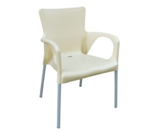 LARA Πολυθρόνα Pro Dining Στοιβαζόμενη, ALU Silver, PP - UV Protection Απόχρωση Εκρού