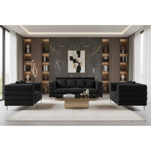MORRIS Set Σαλόνι - Καθιστικό 3θέσιος + 2θέσιος + Πολυθρόνα Ύφασμα Teddy Μαύρο