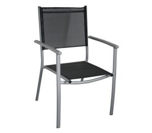 PLAZA Πολυθρόνα Dining Αλουμίν.Silver/Textilene Μαύρο