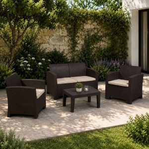 SAVANNA Set Σαλόνι Κήπου Βεράντας  K/D,  PP-UV Καφέ Μαξιλάρια Grey-White