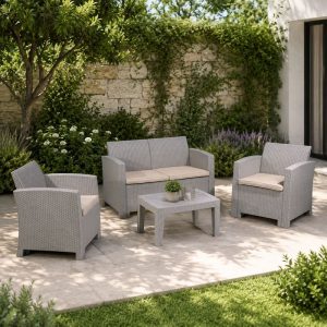 SAVANNA Set Σαλόνι Κήπου Βεράντας K/D, PP-UV Sand Grey Μαξιλάρια Μπεζ