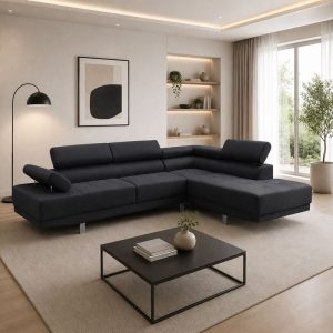 SECTOR Καναπές Σαλονιού Αριστερή Γωνία, Ανακλινόμενα Κεφαλάρια, Ύφασμα Μαύρο